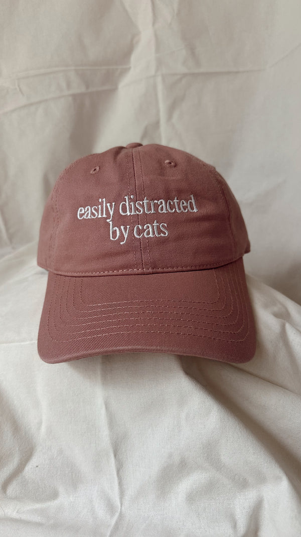 Easily Distracted by Cats – Soft Pink Cap with White Embroidery
