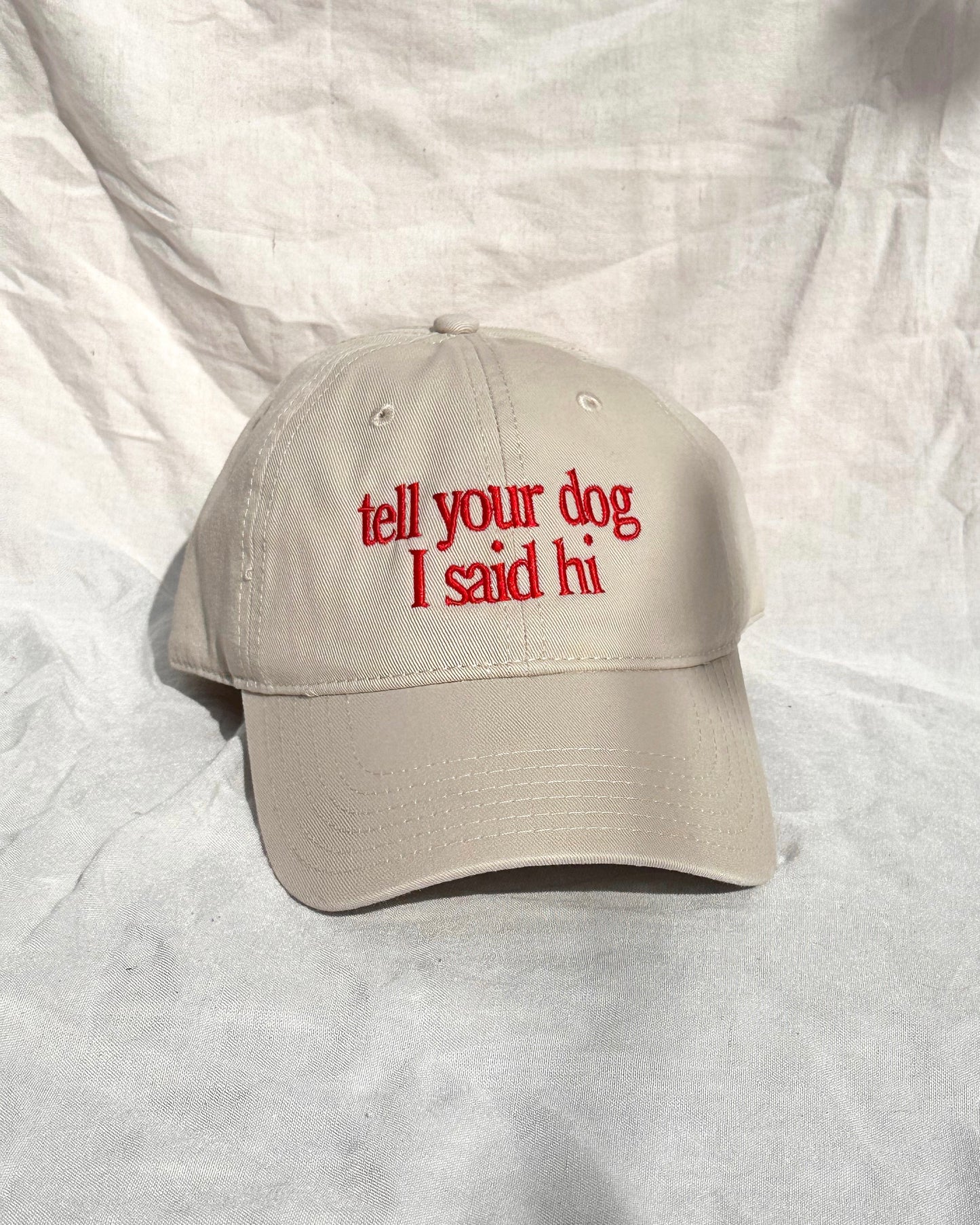 Tell Your Dog I Said Hi – Cream Cap with Red Embroidery
