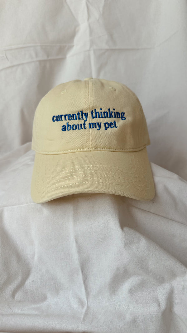 Currently Thinking About My Pet – Yellow Cap with Blue Embroidery