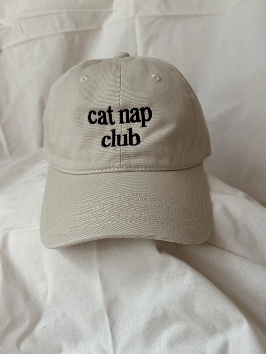 Cat Nap Club – Cream Cap with Black Embroidery