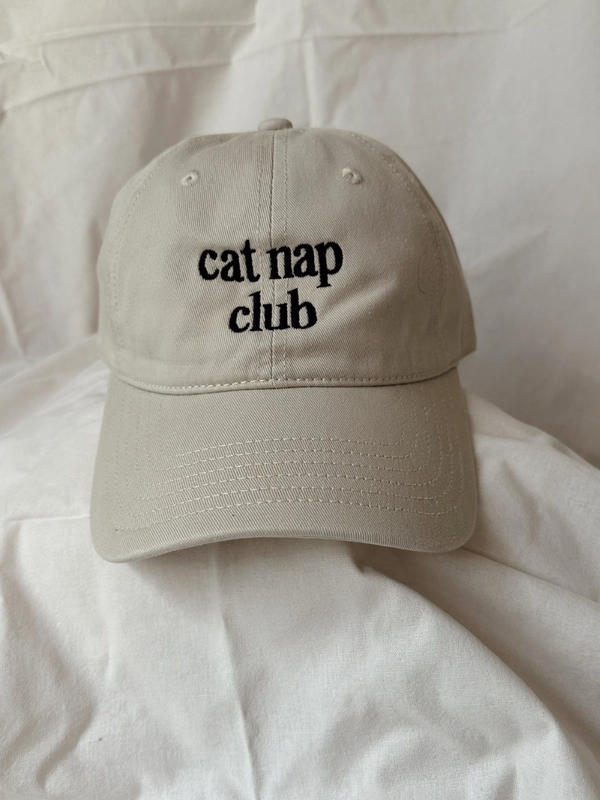 Cat Nap Club – Cream Cap with Black Embroidery